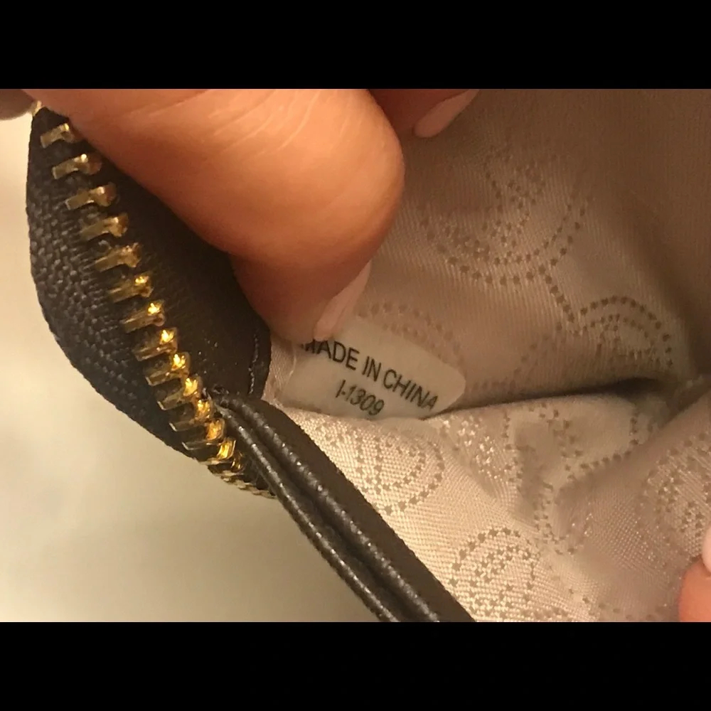 Michael Kors Black Logo Zip-Around Wallet with Gold Plaque